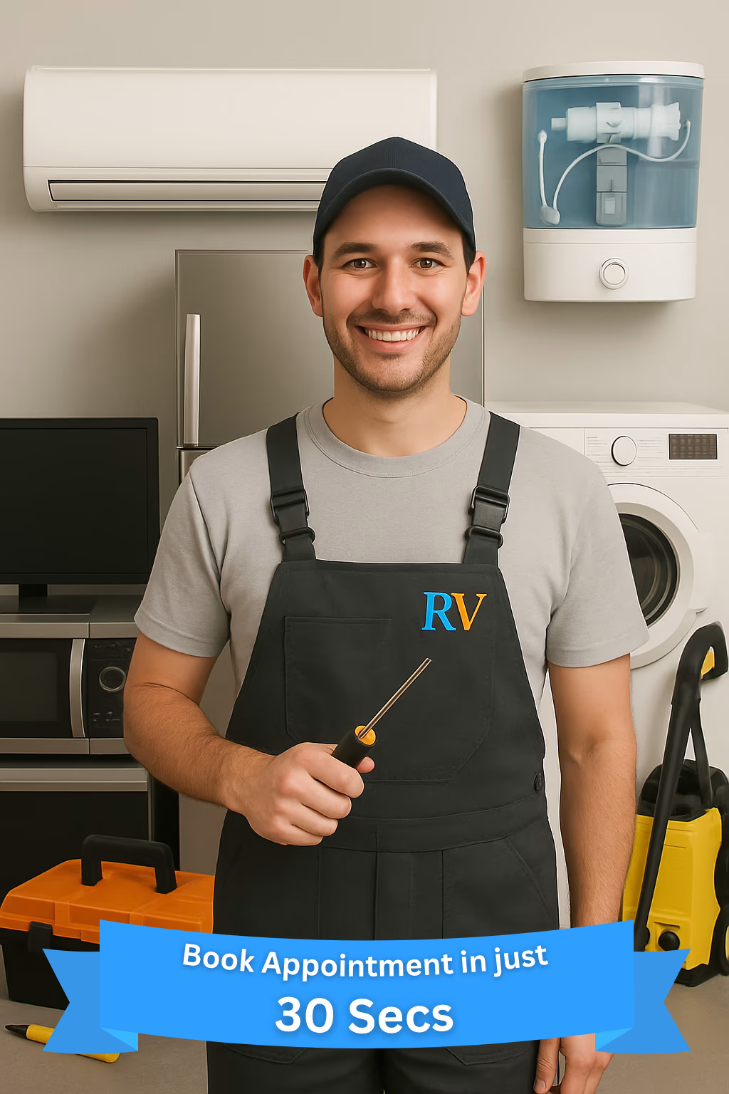 Professional appliance repair technician with tools in Amritsar